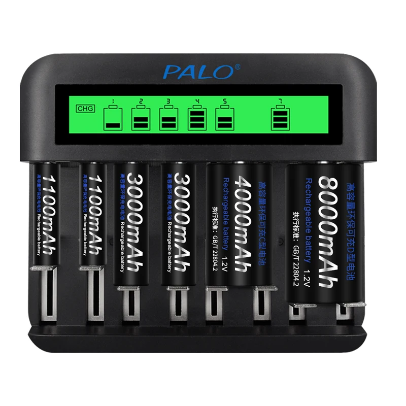 PALO 8000mAh D Type Battery High Capacity 1.2V R20 D Size Rechargeable Batteries For Flashlight Gas Cooker Radio Refrigerator