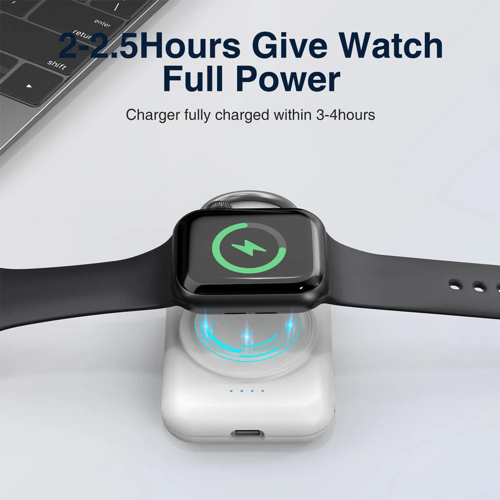 

Беспроводное портативное зарядное устройство емкостью 1800 мАч для Apple Watch 2/3/4/5/6/SE/7/8/Ultra/Nike, беспроводной зарядный брелок