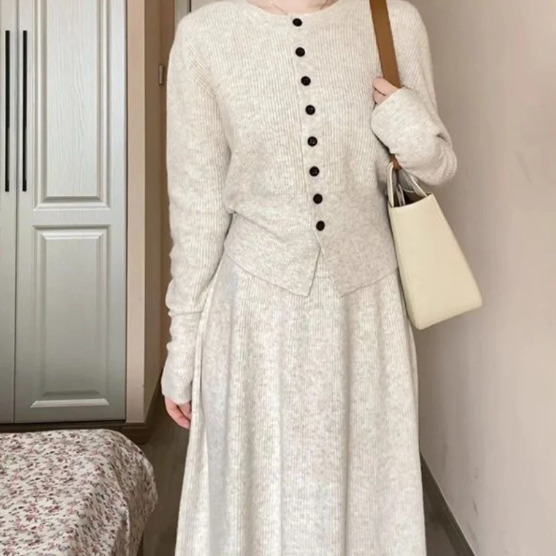 Knitted Sweater Dress Children 2024 Spring and Autumn New Early Spring Wear A Complete Set of Long Skirts