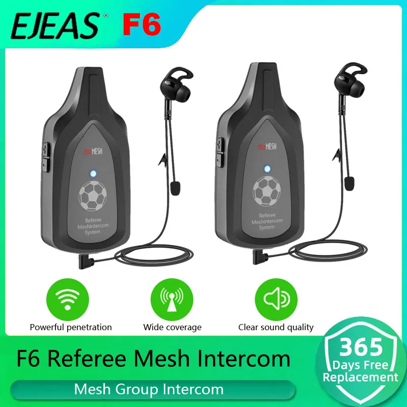 2PCS EJEAS F6 Referee Mesh Communication Intercom  System For Soccer Football Match Support 6 People Talking At The Same Time