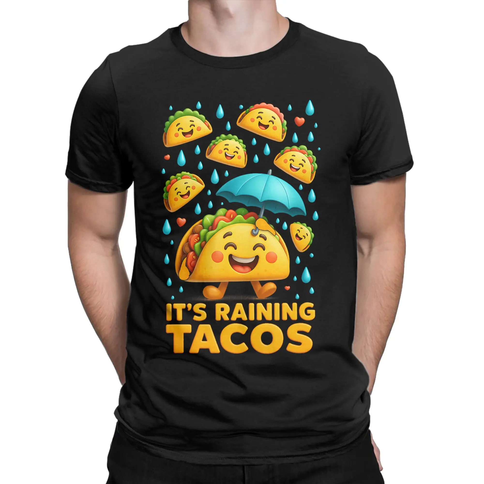 Taco in the Rain Men's T Shirt  Fun Tees Short Sleeve Crew Neck T-Shirt Pure Cotton Gift Idea Clothes