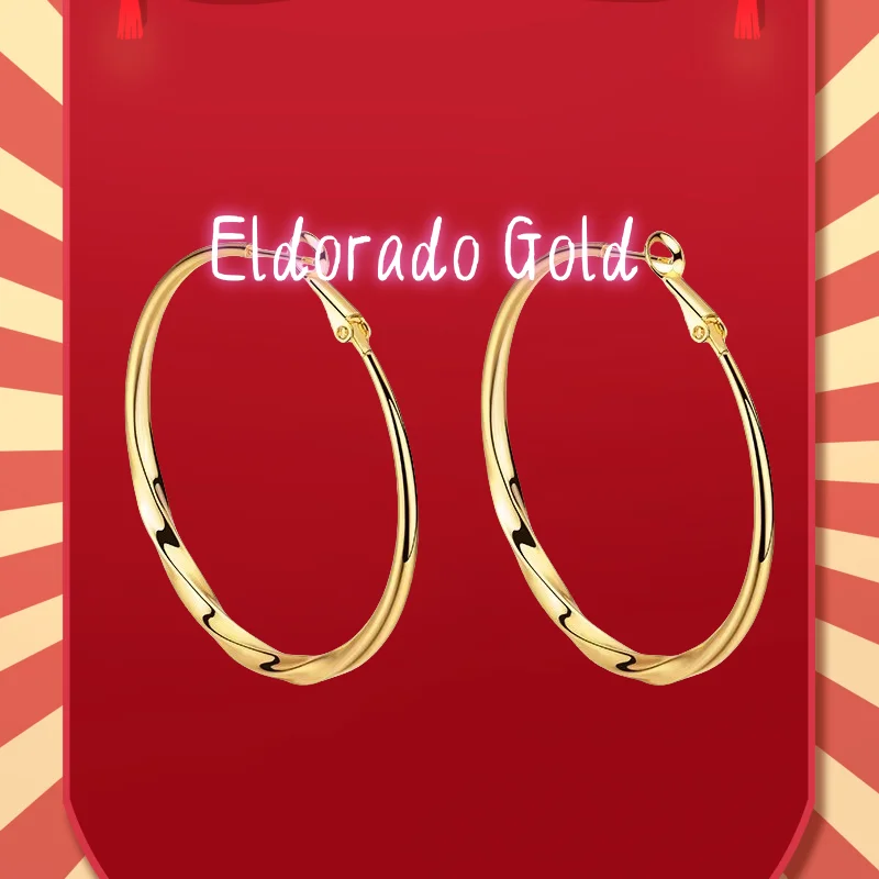 

2025 9999 Real Gold 24K European and American Simple Metal Twist Earrings S925 Silver Needle Exaggerated Retro Mobius Earrings F