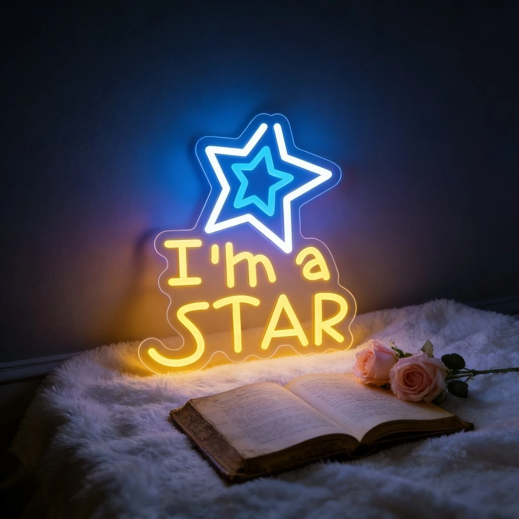 

Неоновая вывеска I'M a STAR с USB-питанием, регулируемая светодиодная неоновая подсветка для бара, мужской комнаты, спальни, отеля, магазина, гаража, игровой комнаты, вечеринки, декора стен