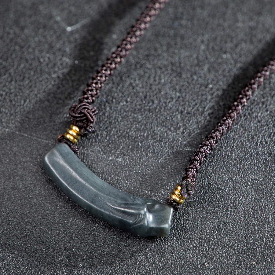 TIMESWIND Simple Natural Jade Black Bamboo Joint Leaf Pendant Men Necklace with Certificate - Image 4