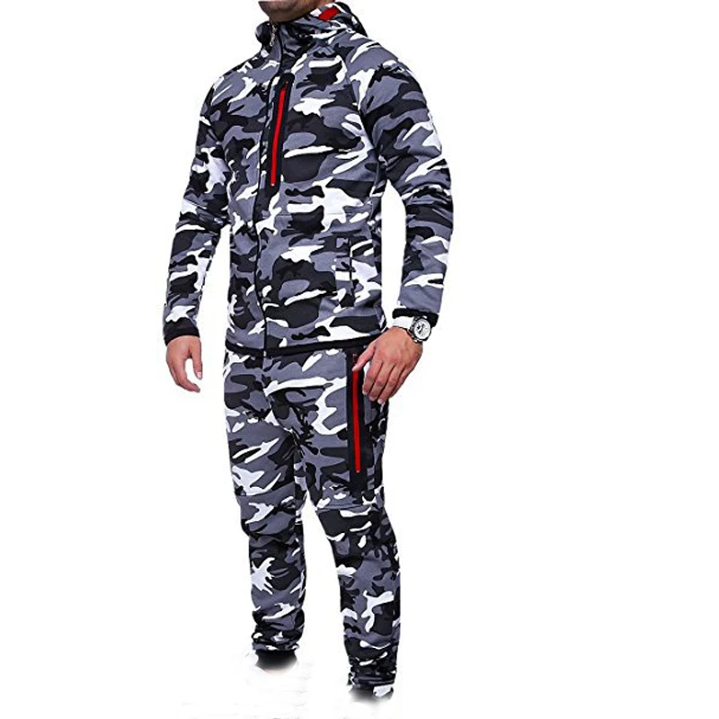 Men\'s Suits Hoodies and Pants Sets Young Men Fashion Camouflage Hooded Coat and Sweatpants Casual Sweatshirts Trousers MY052