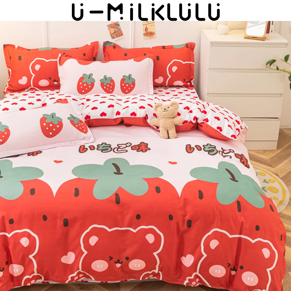 

Strawberry Pudding Bedding Set Sheet Set Single Double Queen King Size Elastic Pillowcases, Red Bed Comforters, Home Duvet Cover