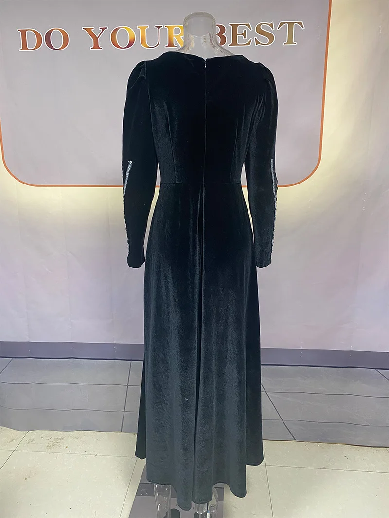 2024 Spring Autumn Dubai Abaya Muslim For Women Elegant Velvet Maxi A Line Dress Kaftan Marocain Ramadan Robe Femme Musulmane