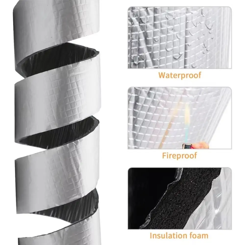 10M Outdoor Foam Aluminum Foil Black Fire Protection Pipeline Insulation Tape Waterproof Strong Tape Keep Warm Pipes Tape