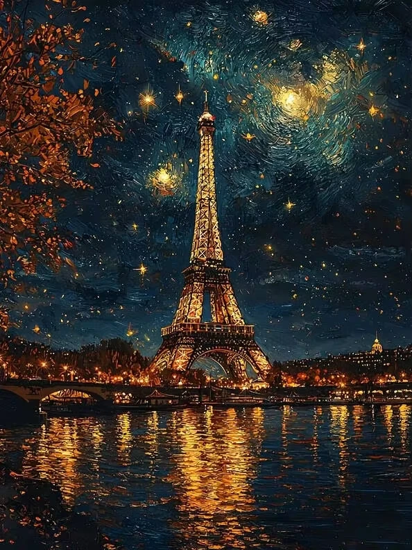 5d Diy Diamant Kunst Malerei Eisen Turm Kleine Fluss Sterne Landschaft Mosaik Volle Runde Stickerei Kreuz Stich Hobbys Wohnkultur