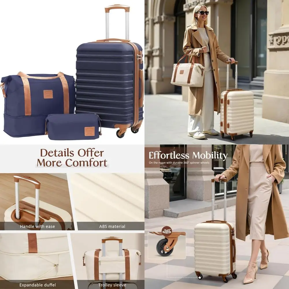 Coolife Juego de maletas Juego de equipaje de 3 piezas Equipaje rígido con ruedas giratorias con cerradura TSA (azul marino, juego de 3 piezas (DB/TB/20))