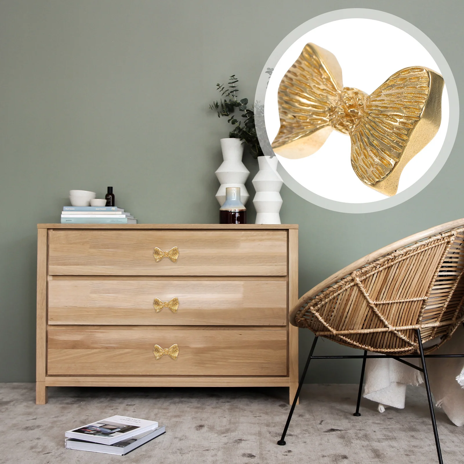 

2Pcs Bow Cabinet Knobs Brass Bowknot Handles Brass Drawer Pulls for Furniture Wardrobes Kitchen Vintage Door Knobs