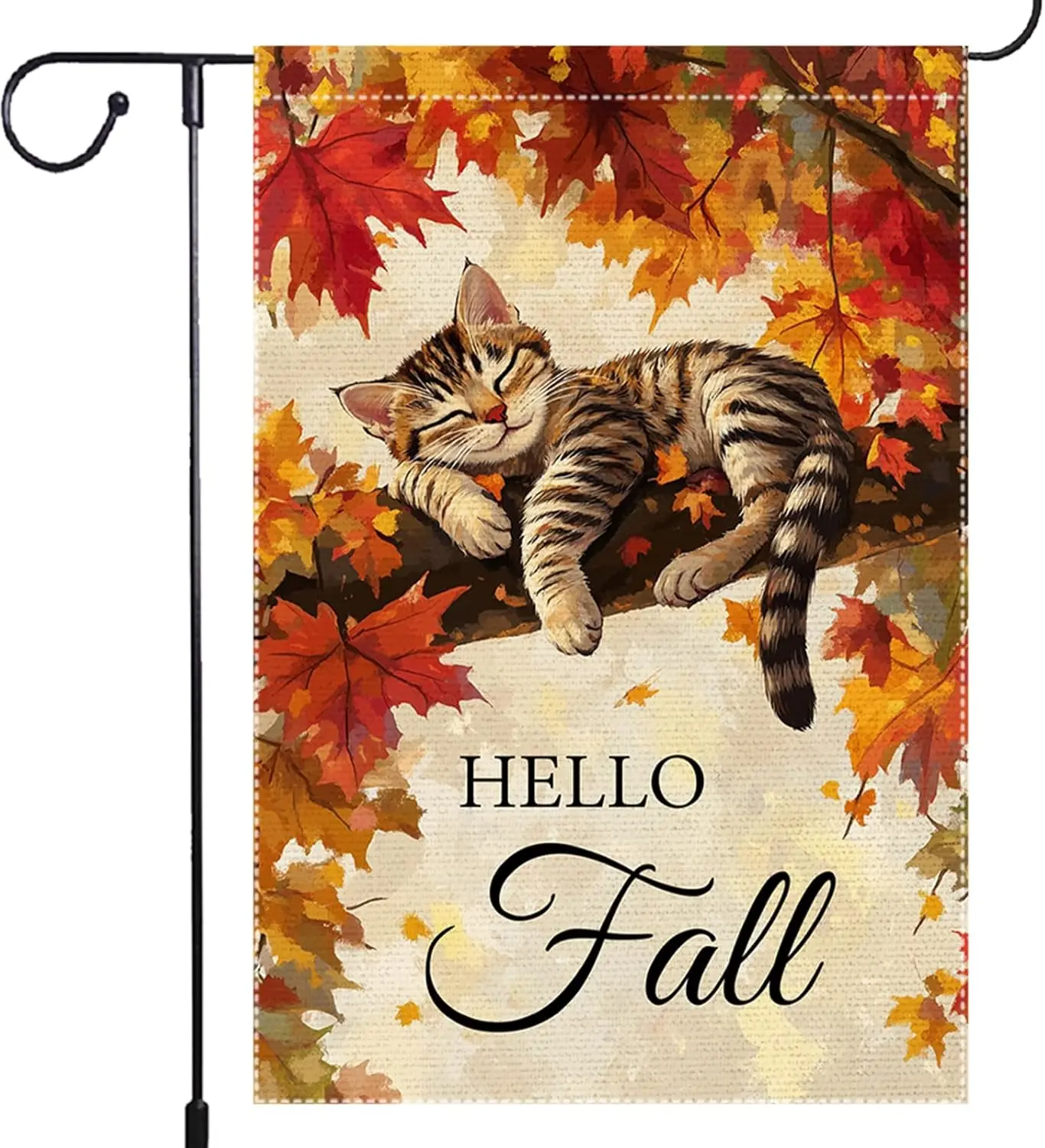 Hello Fall Garden Flag Cat Garden Flags 12x18 Inch Double Sided Vertical Autumn Farmhouse Home Decor Yard Lawn Outdoor Decor SSL