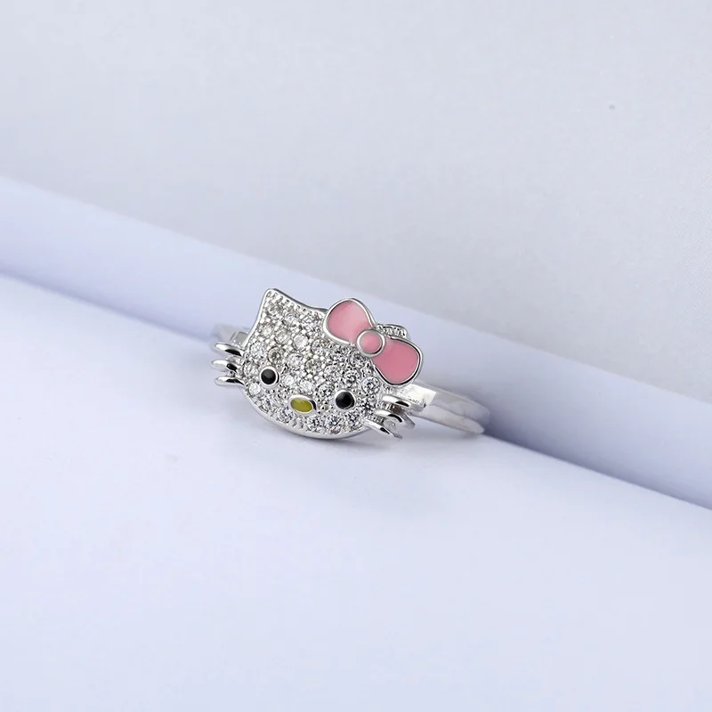 The New Women's Cartoon Hellos Kittys Open Adjustable Diamond Drip Ring for Students Simple Little Fresh Trend Holiday Gifts