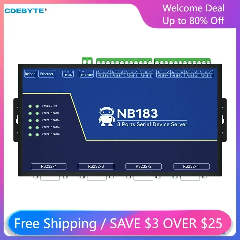 

CDEBYTE Modbus Gateway RS485/232 to RJ45 Ethernet Transparent Transmission 8 Way Serial Server NB183S TCP UDP MQTT HTTP Watchdog