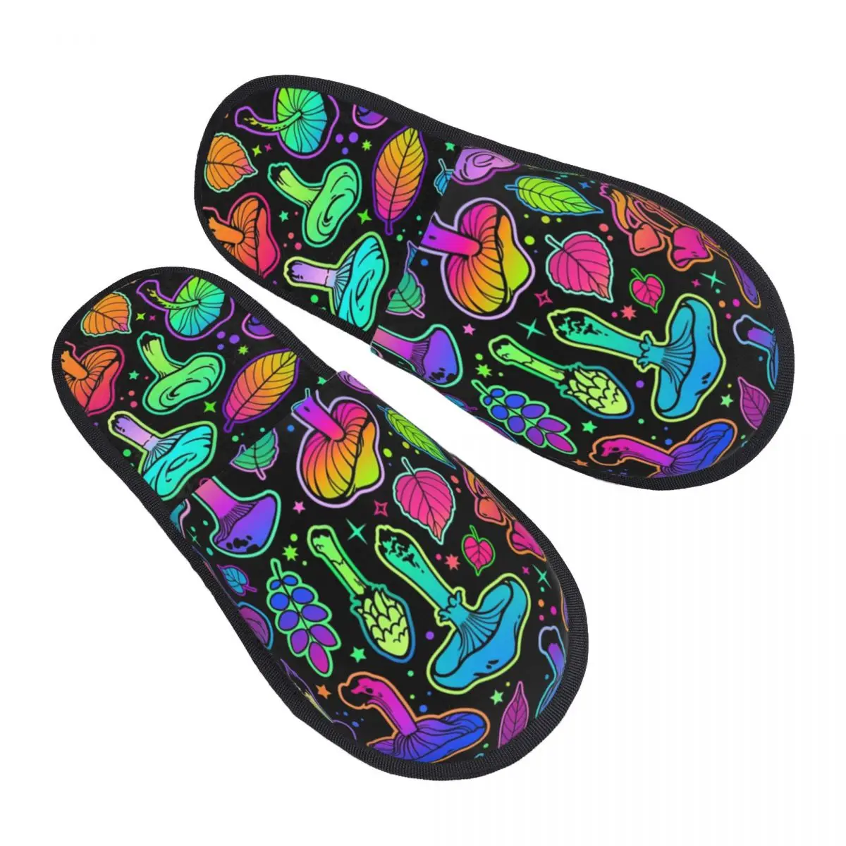 

Psychedelic Magic Rainbow Mushrooms Guest Slippers for Spa Women Custom Print Mysterious Boho House Slipper