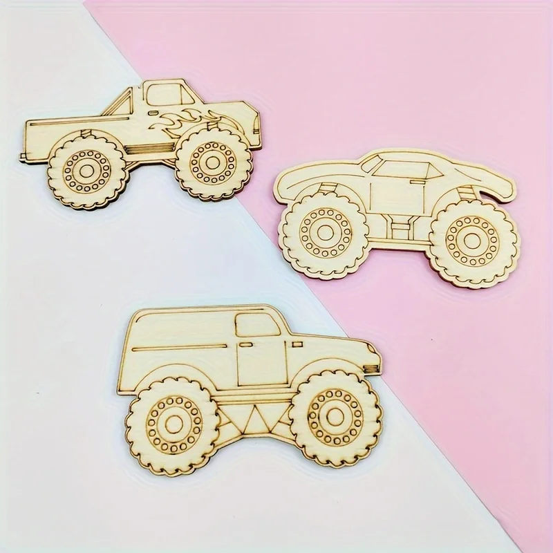 30 Pack Wood Car Truck Cutouts Crafts Party Game Favors Vehicles to Paint Wooden Truck Ornaments DIY Gift for Party Decoration