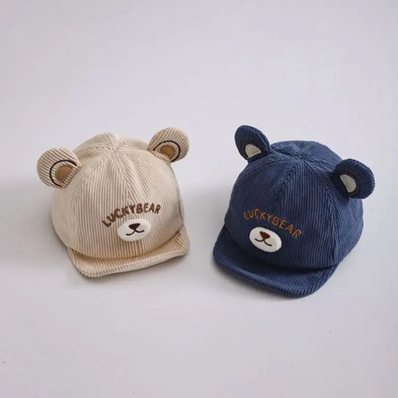 Cute Bear Baby Baseball Cap Autumn Winter Warm Toddler Corduroy Hat Korean Cartoon Kids Boy Girl Duck Tongue Hats