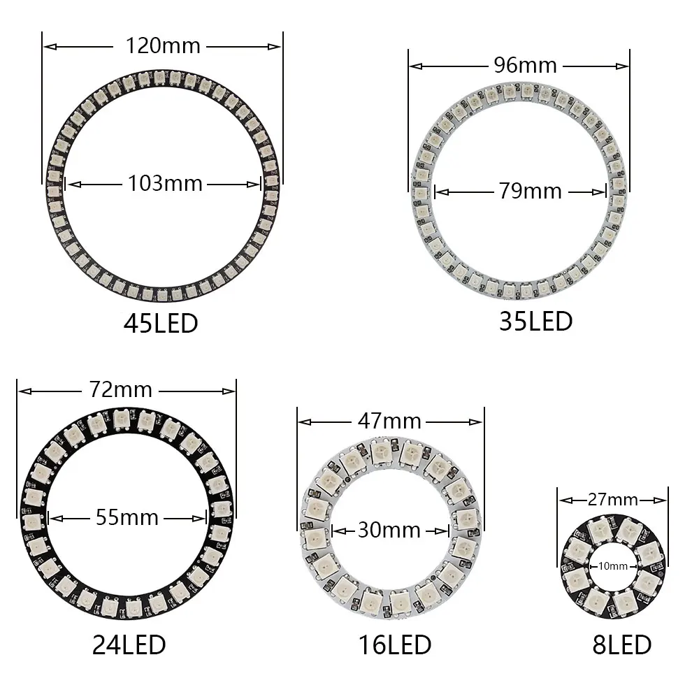 WS2812B 8/16/24/35/45LEDs Led Pixel Ring With USB/DC Wire And SP110E Controller WS2812 Individul AddressabIe Led ModuIe USB 5V