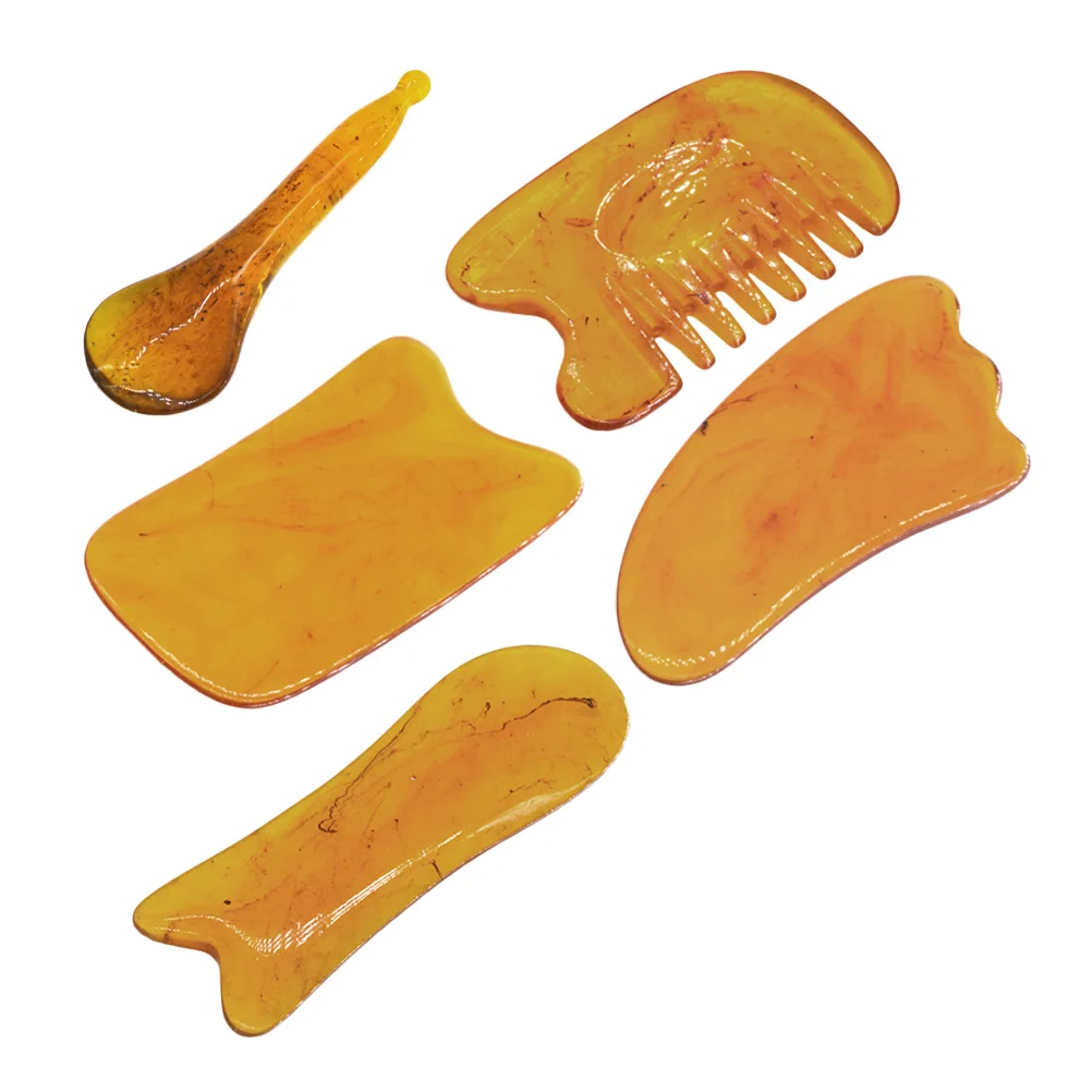 

5pcs 1 Set Of Scraping Boards Natural Resin Beeswax Massaging Tools For Face Neck Shoulder Back Leg Foot Stress Relief Muscle