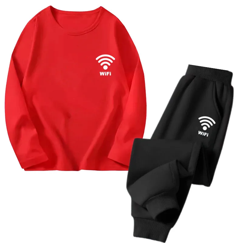 الخريف الأطفال الصبي الملابس مجموعة طفل الفتيات واي فاي تي شيرت مطبوع البلوز بلوزات وسراويل 2 قطعة دعوى طويلة الأكمام رياضية