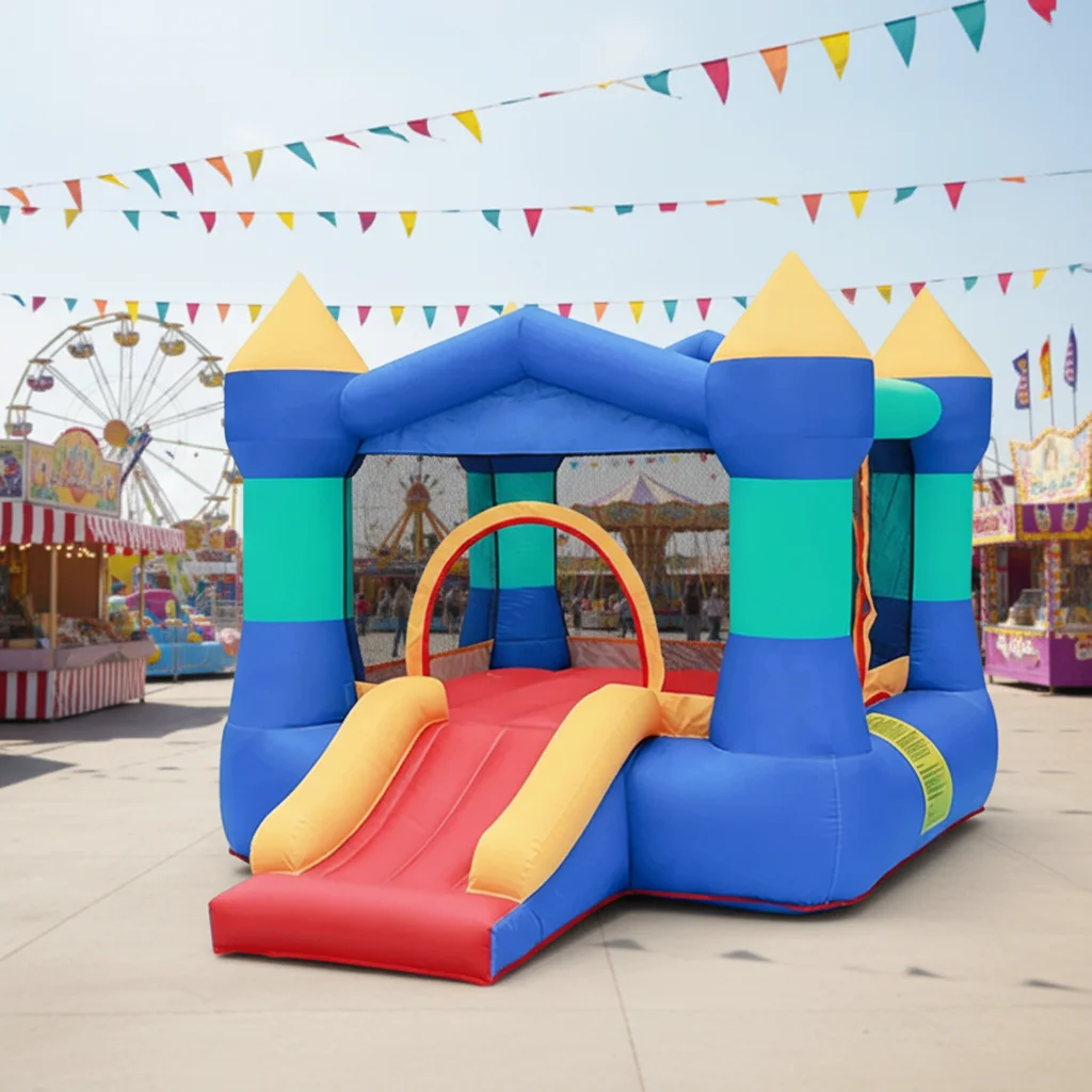 Small Inflatable Castle for Home Use Oxford Fabric Bouncer with Water Slide and Trampoline Kids Play Center