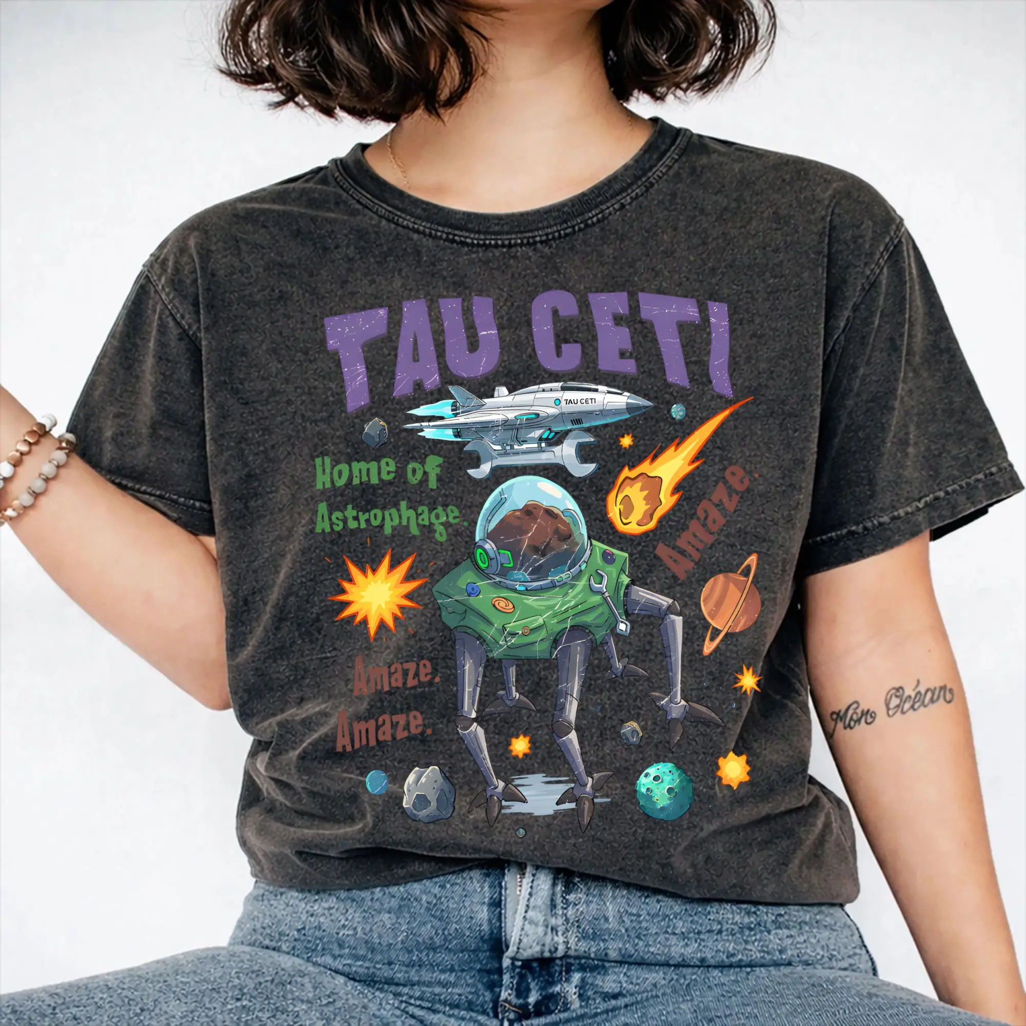 Tau Ceti Project Hail Mary Jazz Hands Rocky Amaze  T Shirt Hip Hop Washed Short Sleeve Street T-Shirts for Men Women Streetwear