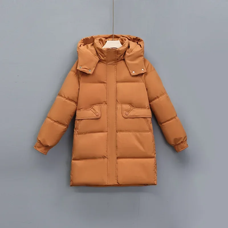 Otoño Invierno impermeable de longitud media con capucha chaqueta acolchada nueva mujer Parkas largas con cremallera abrigo corto acolchado de algodón