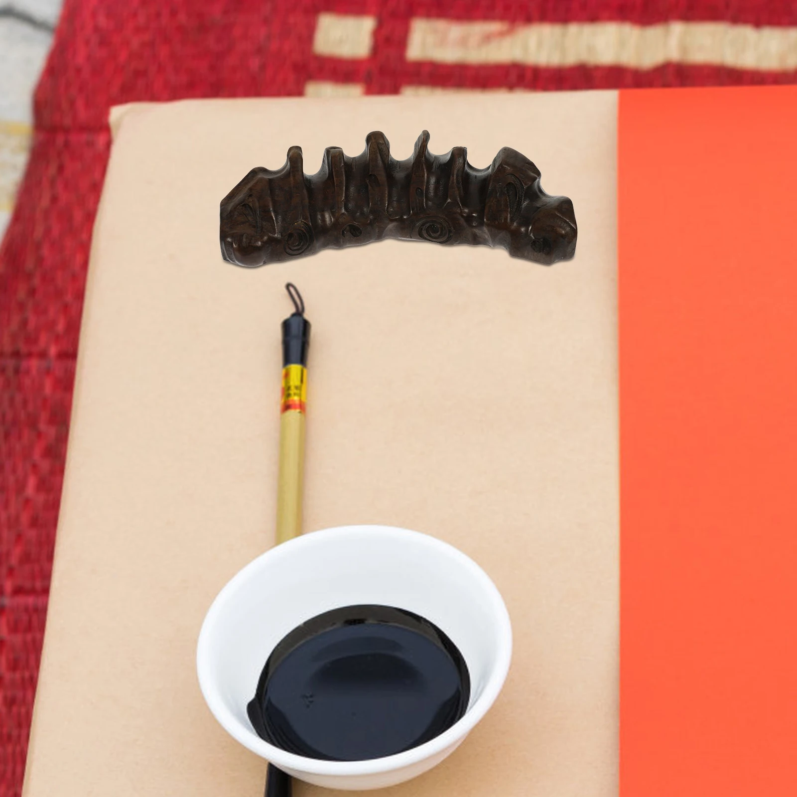 

Solid Wood Pen Holder Calligraphy Brush Rack Paperweight Stationery Supply Simple Design Black Ebony Material Convenient