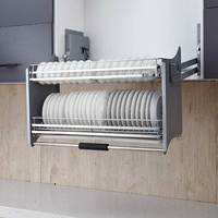 Kitchen Storage Lift Up System Plate Rack Stainless Steel Dish Rack Basket Elevator Organizer Basket
