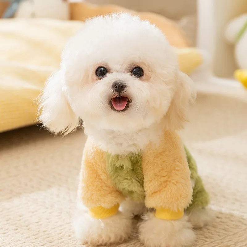 Macaroon Fur Ball Dog Clothes Autumn and Winter Small and Medium Pet Clothes Teddy Bikini Bear Four Legs Fleece Coat