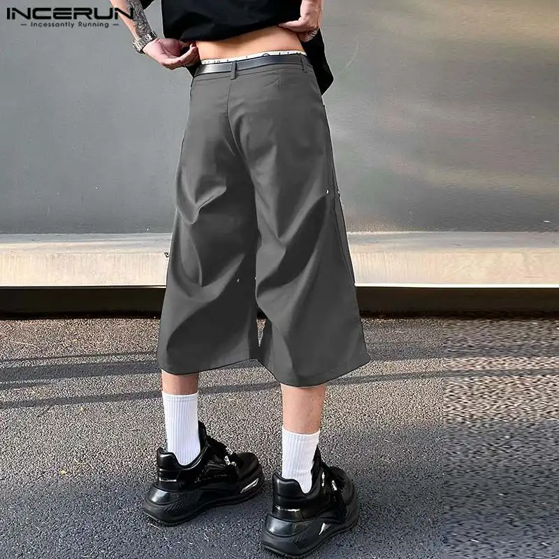 INCERUN Men Pants Solid Color Loose Button Joggers Pleated Casual Wide Leg Trousers Men Streetwear 2024 Fashion Male Pants S-5XL