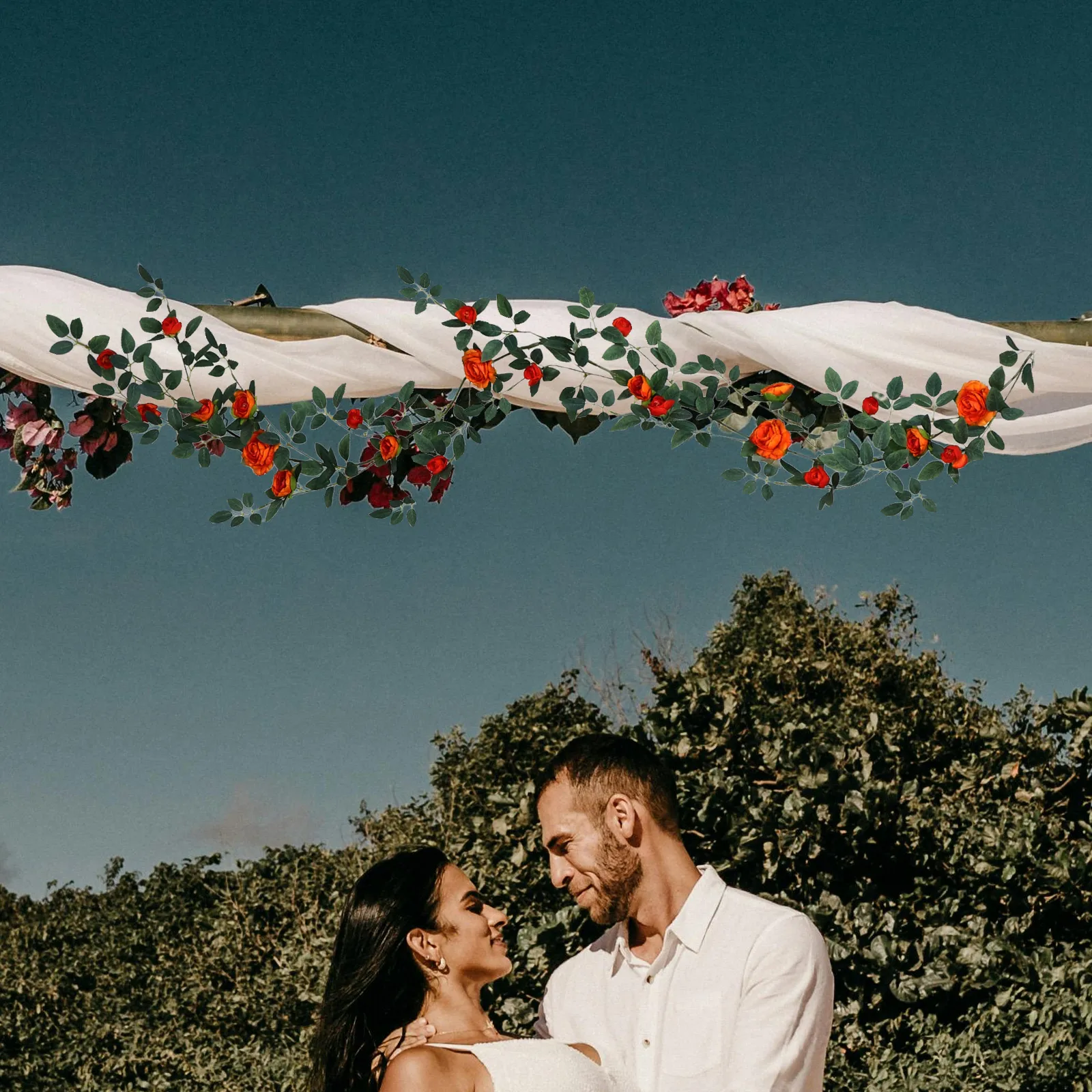 

Artificial Rose Garland Realistic Silk Flower Vine For Wedding Arch Decor Indoor Outdoor Garden Balcony Staircase Hanging