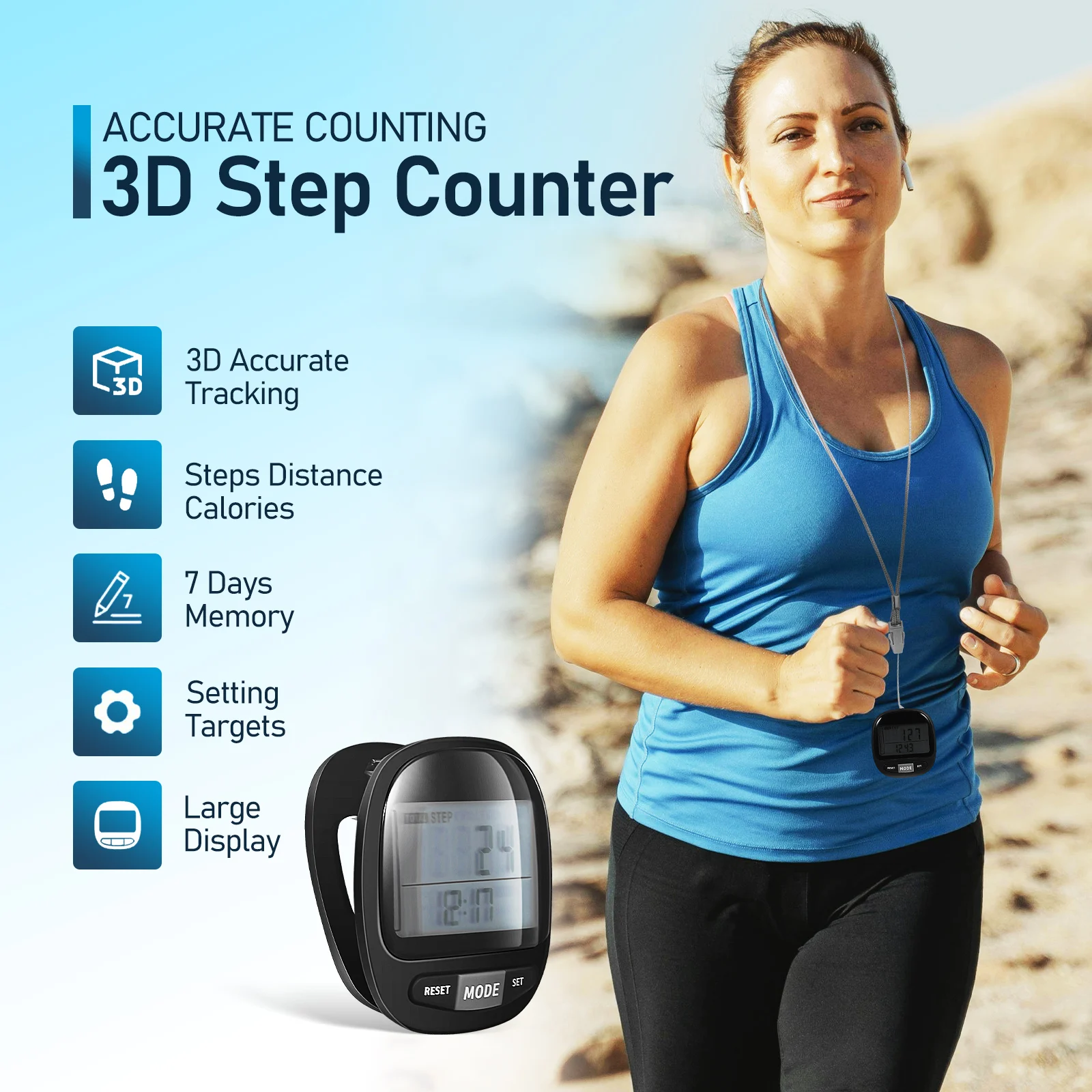 

1pcs Step Counter Clip On Accurate Pedometer For Walking Portable 3D Sensor Fitness Outdoor Hiking Seniors