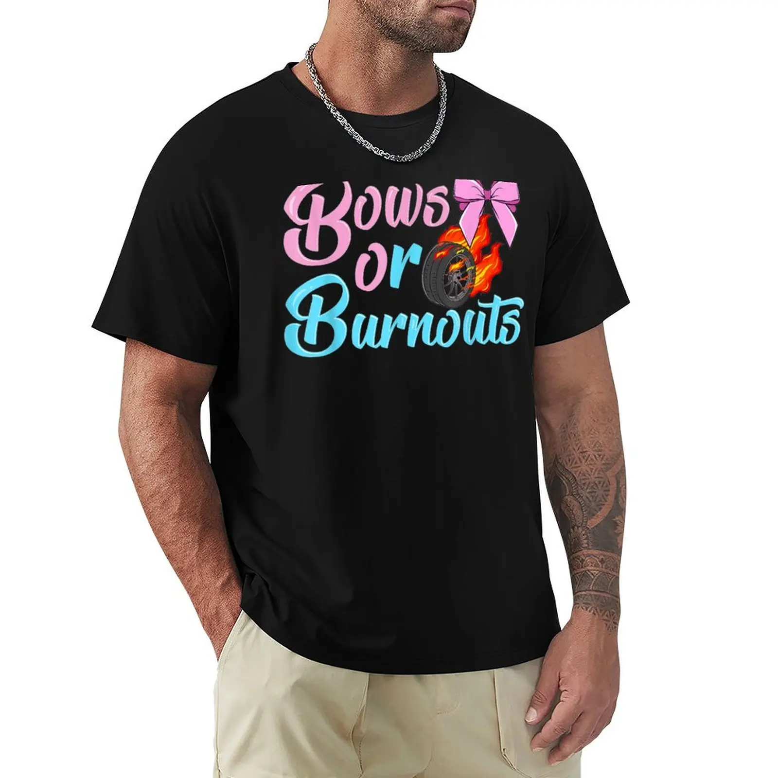 Bows Or Burnouts Gender Reveal Party Idea For Mom Or Dad T-Shirt cotton graphic tees graphic t shirt vintage mens tall t shirts