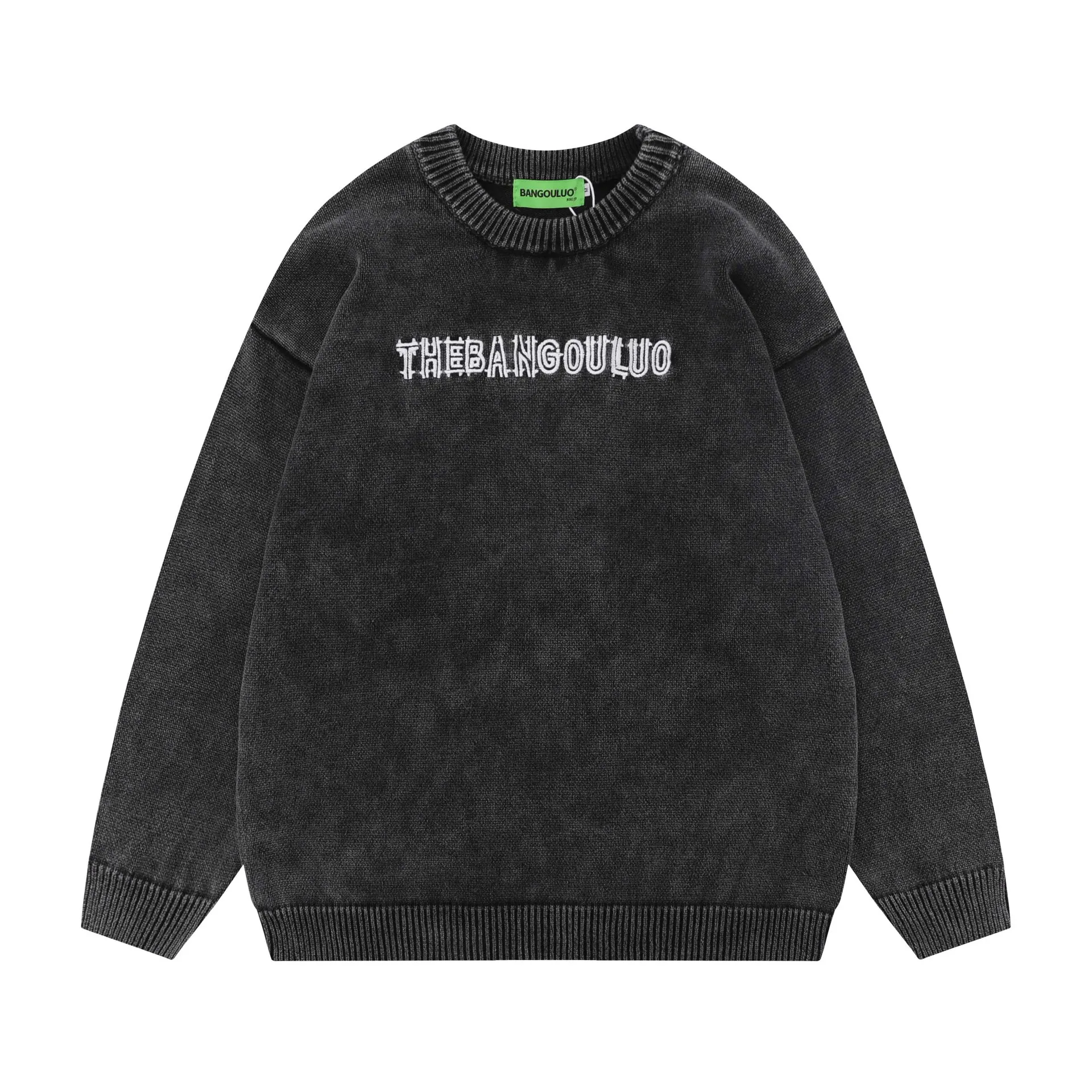 Американский потертый свитер с круглым вырезом и вышивкой старых букв, мужской и женский одинаковый модный брендовый свободный повседневный вязаный свитер