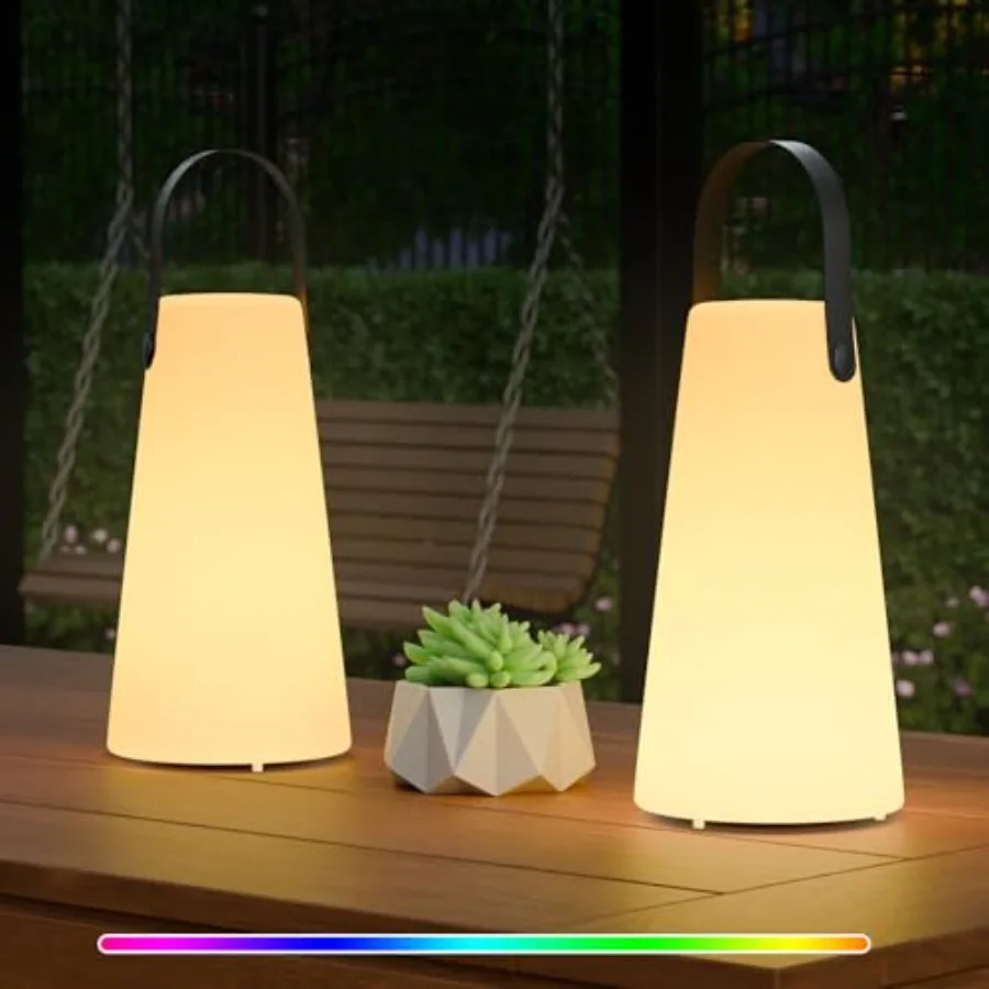 2 Pack Outdoor Lamps, Rechargeable Outdoor Lanterns Table Lamp with IP44 Waterproof, Battery Operated Portable Hanging Cordless