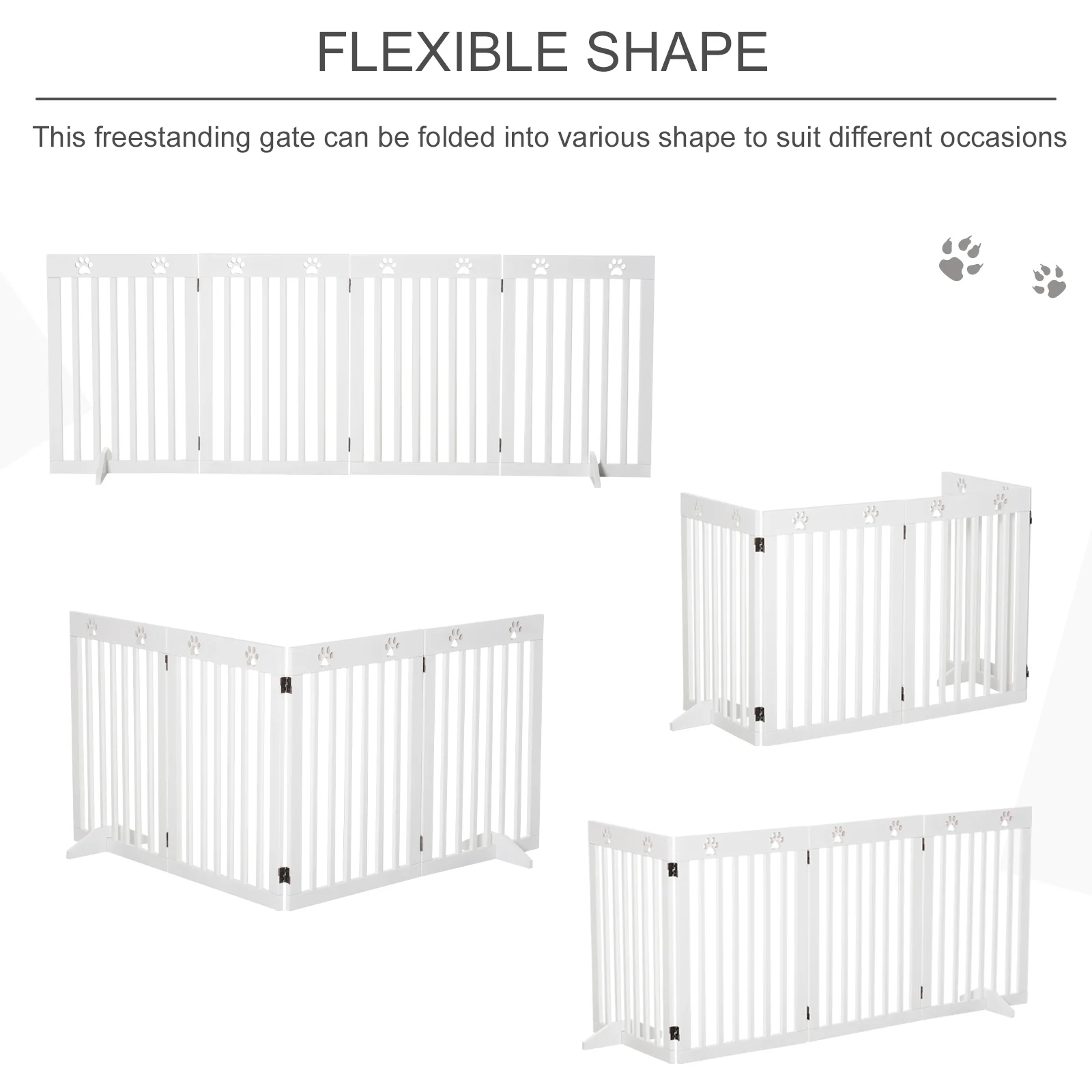 PawHut Pet Gate Foldable Fence Freestanding Dog Barrier w/ Support Feet