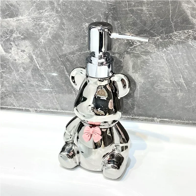 Creative Cute Bear Shampoo Dispenser, Bowknot Ceramic Lotion Bottle, Home Kitchen, Bathroom Accessories, Separate Bottles