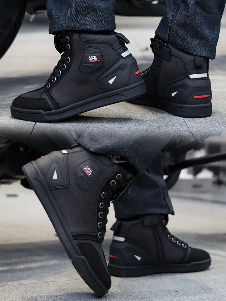 Herren-Motorrad-Reitschuhe, lässige kurze Stiefel, schwarz, grau, kollisionssicher, rutschfest, flache Sohle, Turnschuhe für das tägliche Radfahren, Straßenfahren, schützend, atmungsaktiv, leicht,