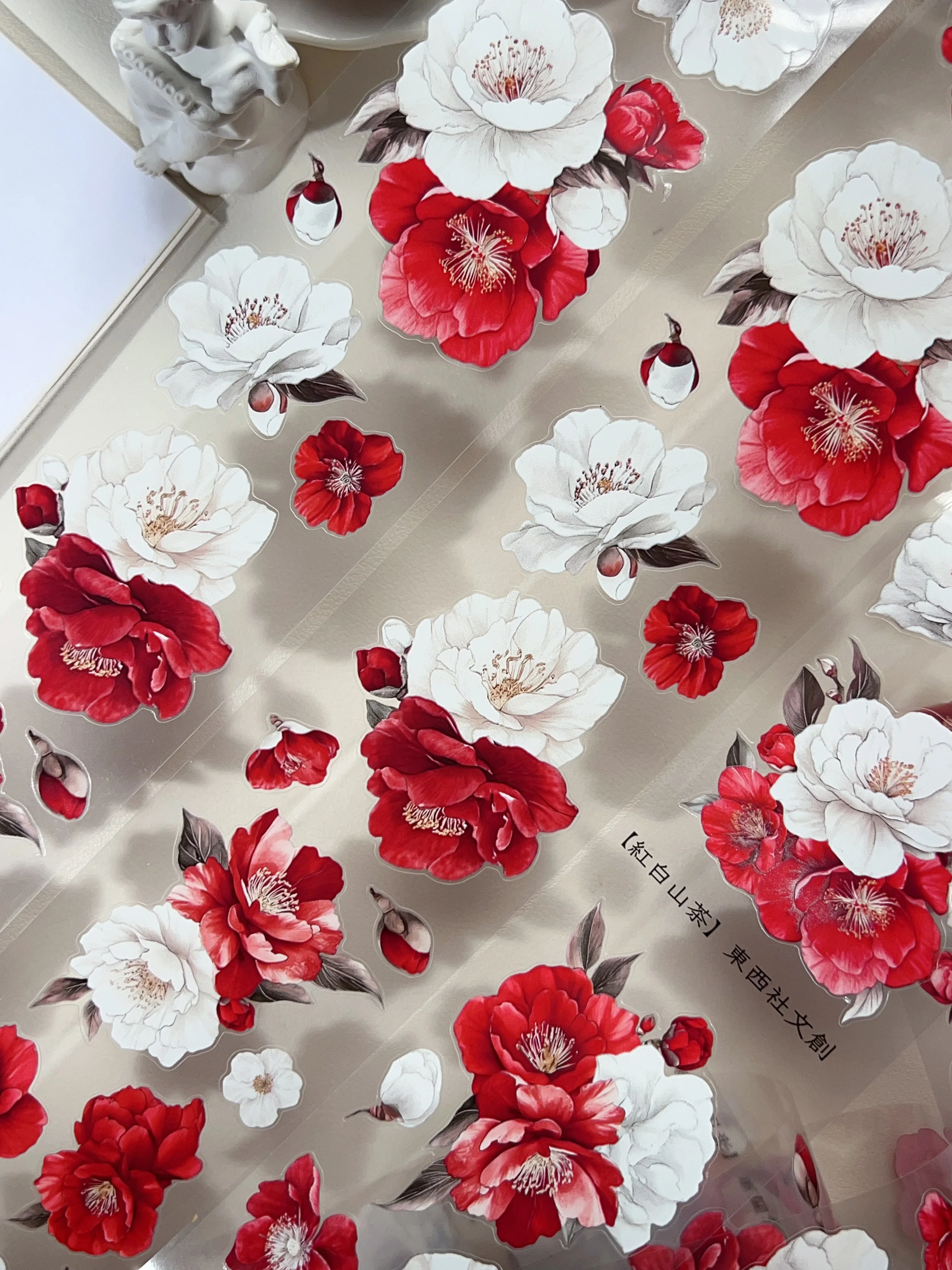 North West Studio Vintage rojo blanco Camelia Floral Washi PET cinta planificador DIY fabricación de tarjetas Scrapbooking Plan pegatina decorativa
