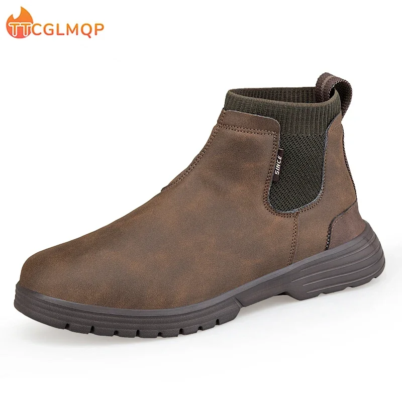 New Men\'s Boots Leather Waterproof Men Chelsea Boots Brand Designer Italy Dress Boots Fashion Men Business Ankle Boot Big Size