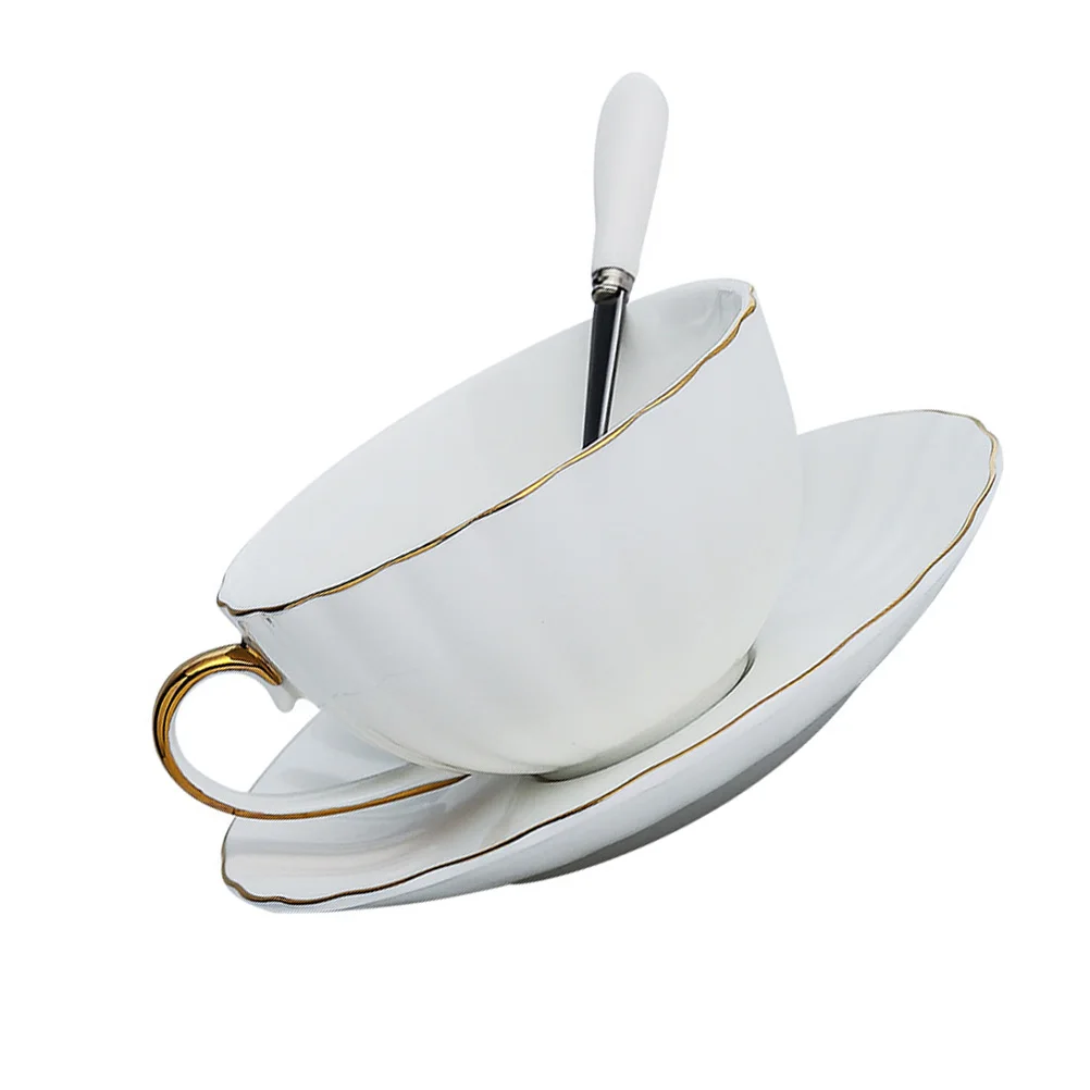 

1Set Coffee Cup Set Sturdy Ceramic Mug with Tray Spoon Practical Household Tea Cups for Home Cafe Bakery Restaurant