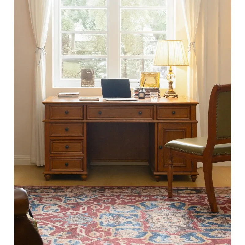 American solid wood desk boss table office computer and chair combination large board table retro calligraphy table study