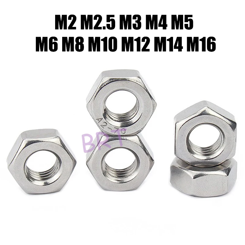 

M2 M2.5 M3 M4 M5 M6 M8 M10 M12 M14 M16 DIN934 201/304/316 Stainless Steel Hex Hexagon Nuts Set 2/4/6/12/15/20Pcs