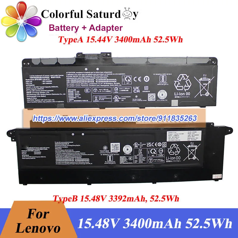 

Genuine L23B4P70 L23L4P70 L23M4P70 15.48V 52.5Wh Battery for Lenovo 5B11H56410 5B11M90094 SB11H56311 SB11M89895 Laptop Battery
