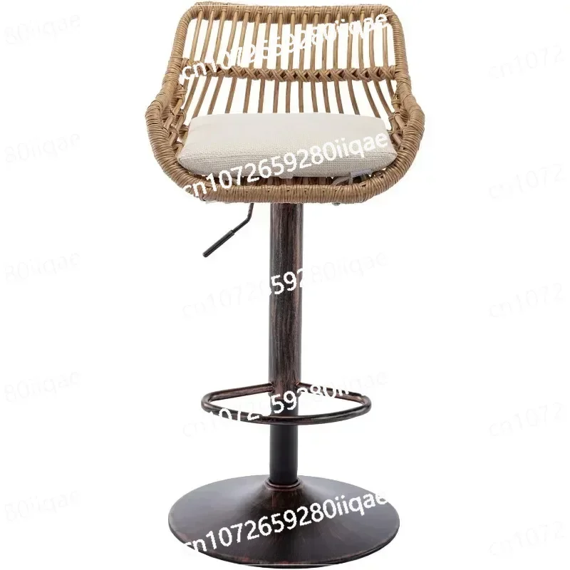 

Rattan Stools, Adjustable Barstools with Linen Cushion, 360° Swivel Bar Stool with Low Back & Footrest, Classical Barstool