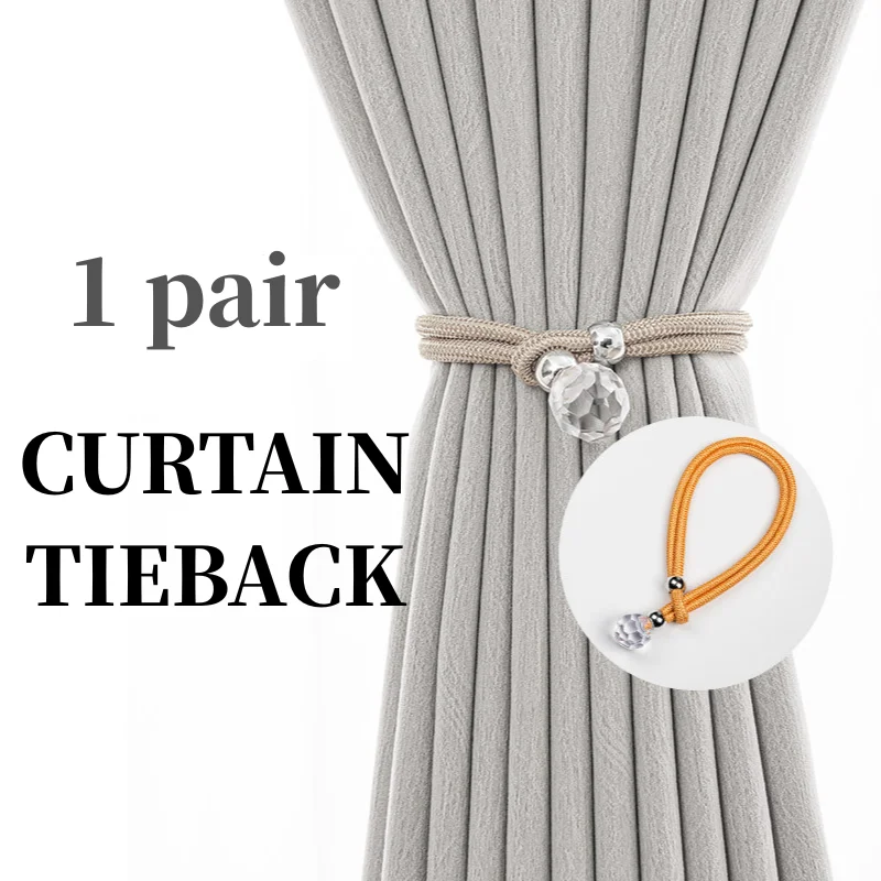 

1 pair Adjustable Crystal Ball Curtain Tiebacks No Drilling Pull Rope Straps for Drapes Bedroom Living Room Home Decoration