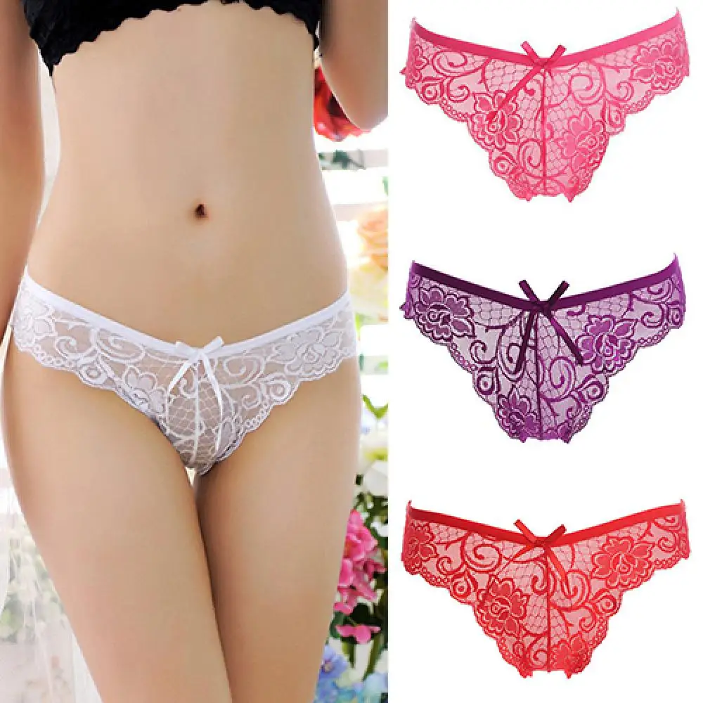 Women Sexy Cute Lace V-string Briefs Panties Thongs G-string Lingerie Underwear Transparent Seamless Female Low-Waist Elasticity