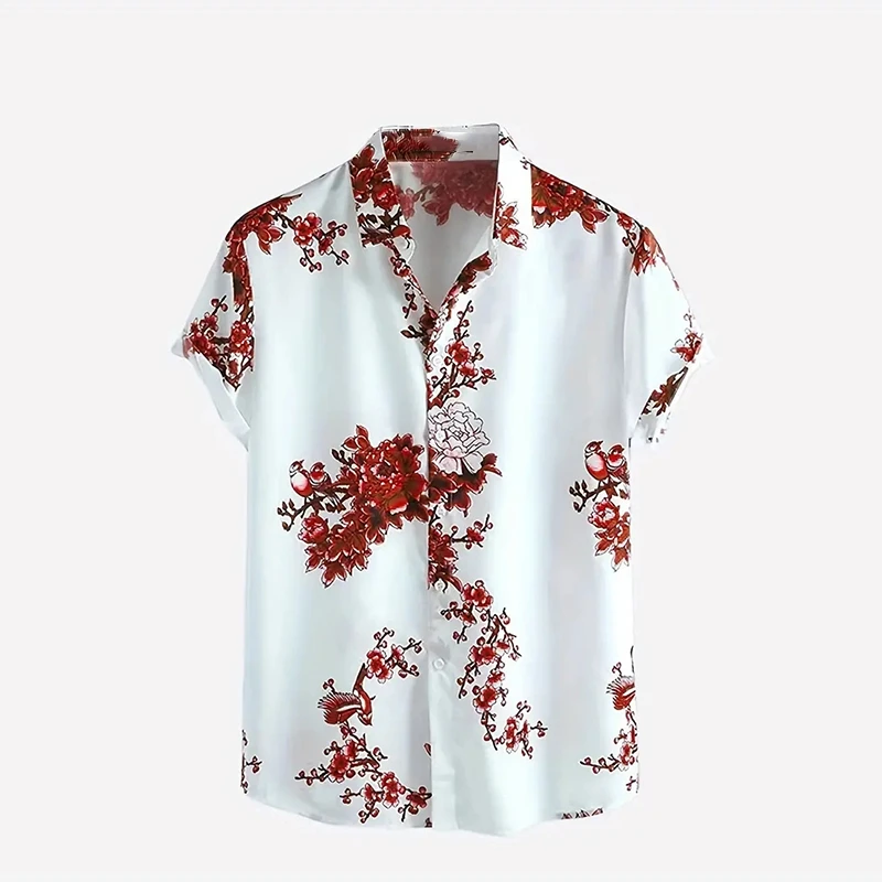 

Men's Leisure Little Flower Fashion Hawaiian Shirt Men's Short Sleeve Personalized Printed Cuban Collar Shirt Oversized Blouses