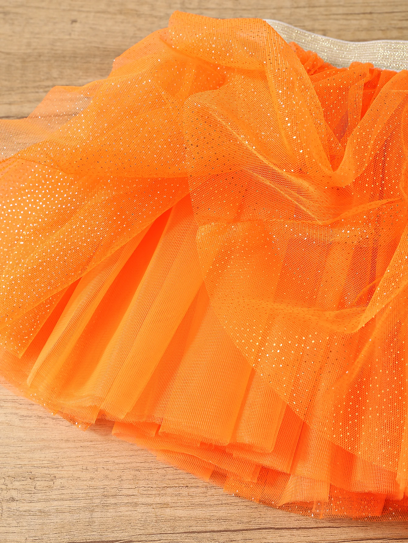 2024 explosive new flash pink glitter orange skirt girl cute skirt pleated mesh princess skirt